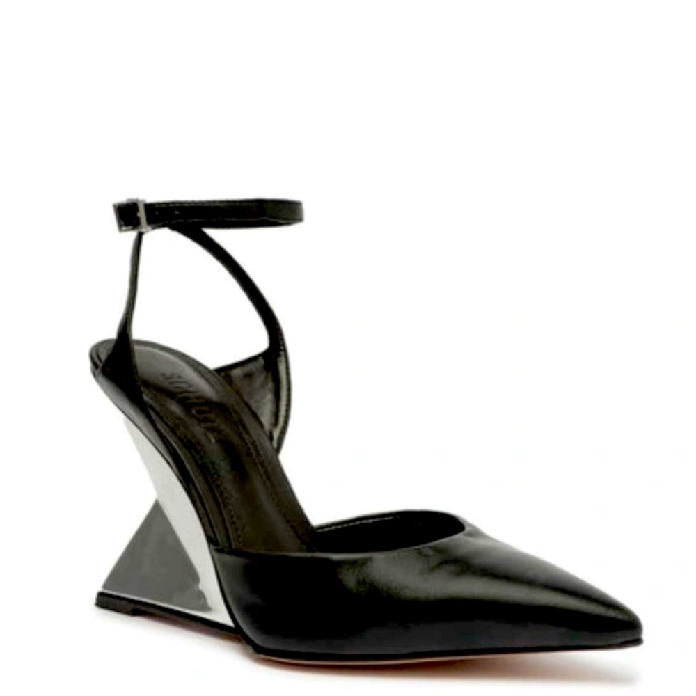 Janice Ankle Strap Pointed Toe Pump - Black Size 11B
